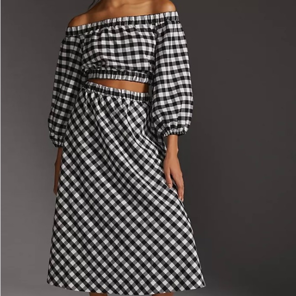 Anthropologie - Maeve black and white gingham skirt set Sz M